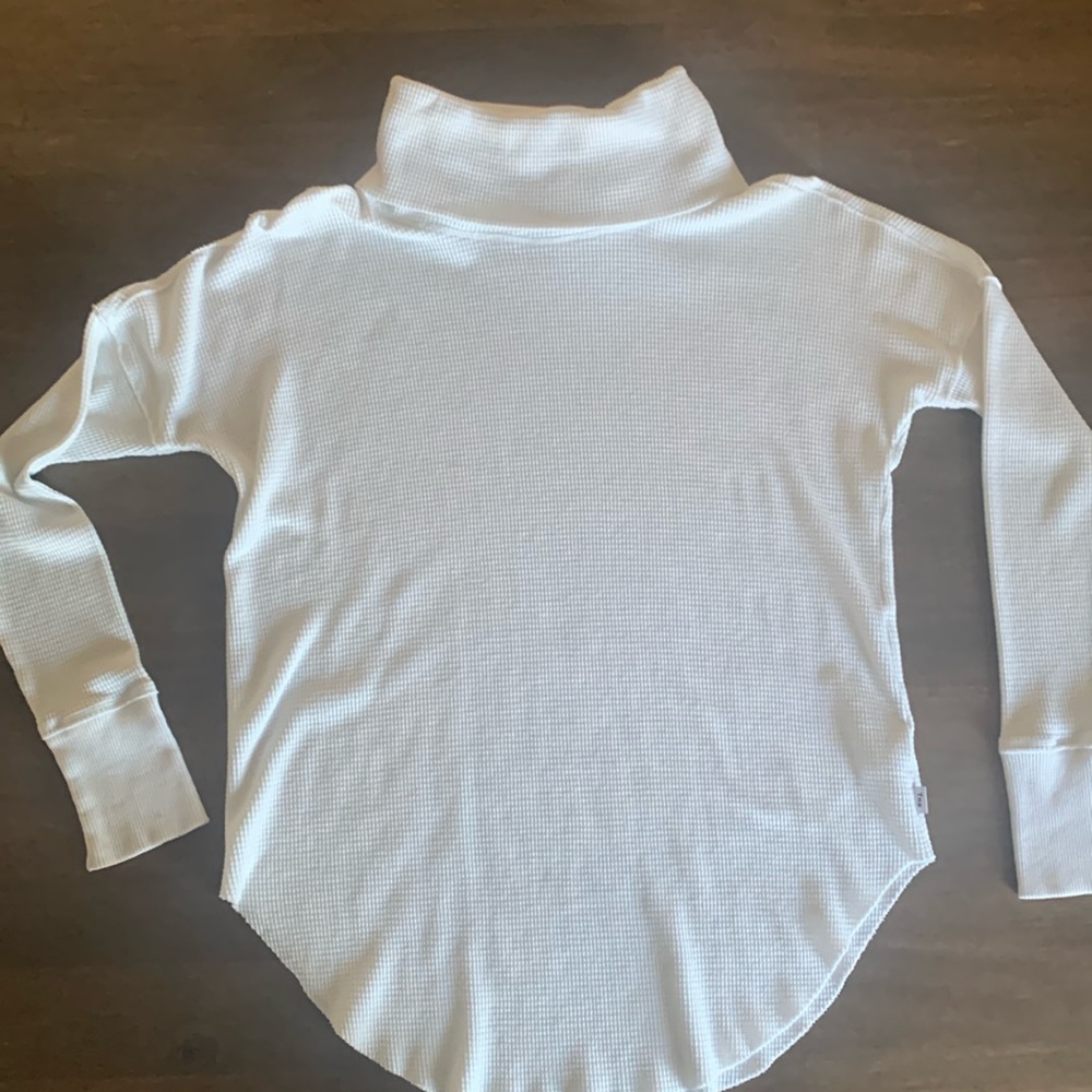 Aritzia TNA Waffle Cowlneck Thermal Long-sleeve Shirt | White | Small